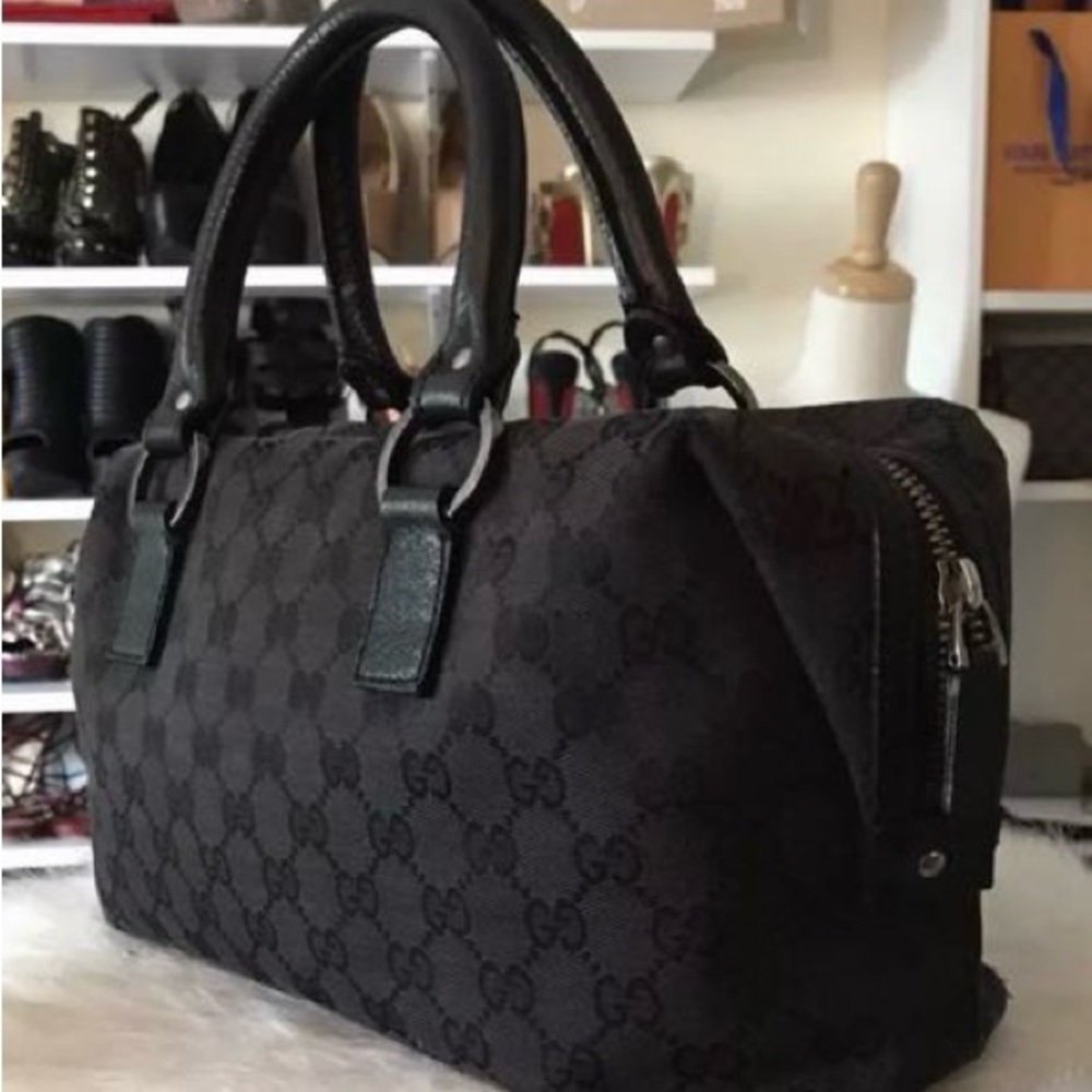 Gucci GG Supreme Boston Bag Handbag Canvas Leather Black 😍